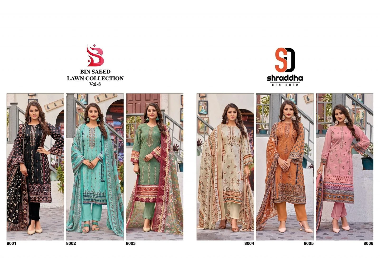 Sharaddha Designer Bin Saeed Vol 8 Pure Cotton Wholesale Pakistani Salwar Suit Catalog — Wholesale Pakistani Suits, MPA wholesale from Surat — view 7